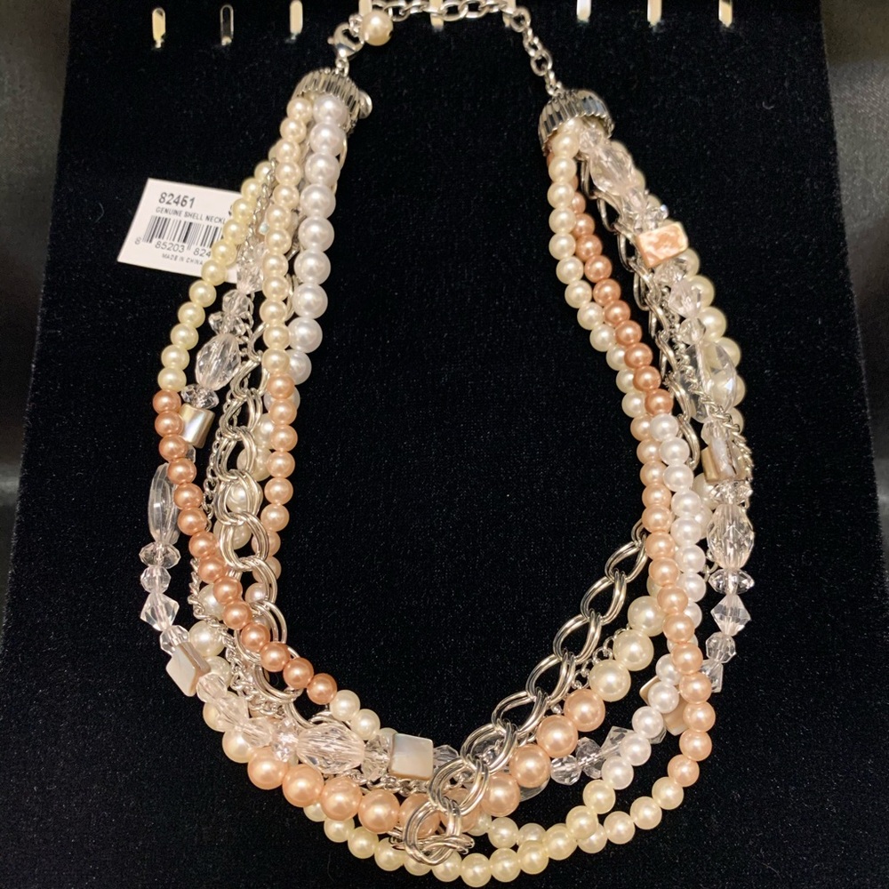 Cookie Lee Shell Glass Bead Silver Necklace
